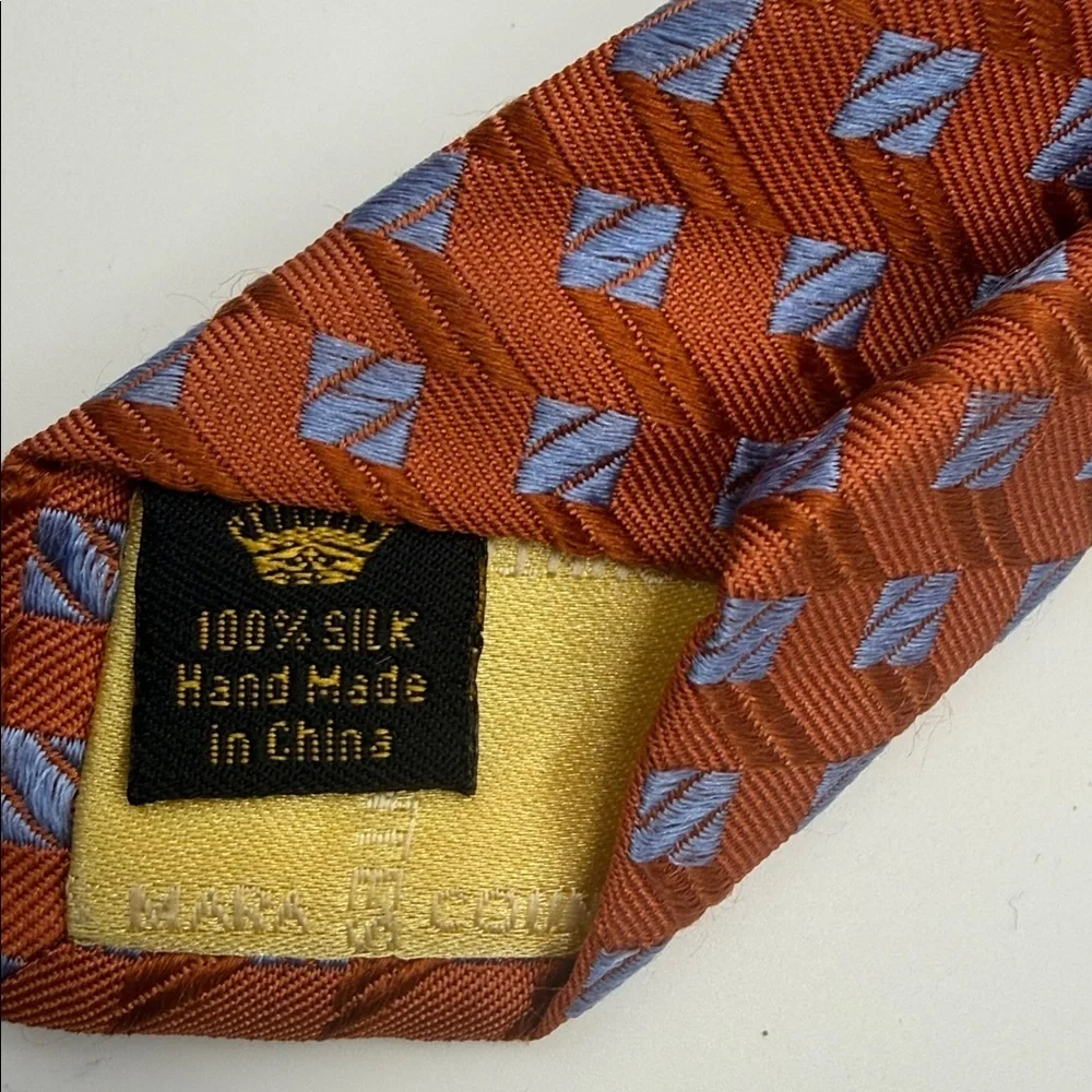 Countess Mara Men's Orange & Blue Patterned Tie, handmade 100% silk